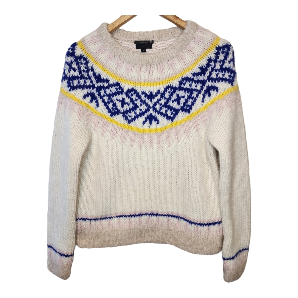 J Crew Hand knit Fair Isle Alpaca Wool Sweater Size Medium